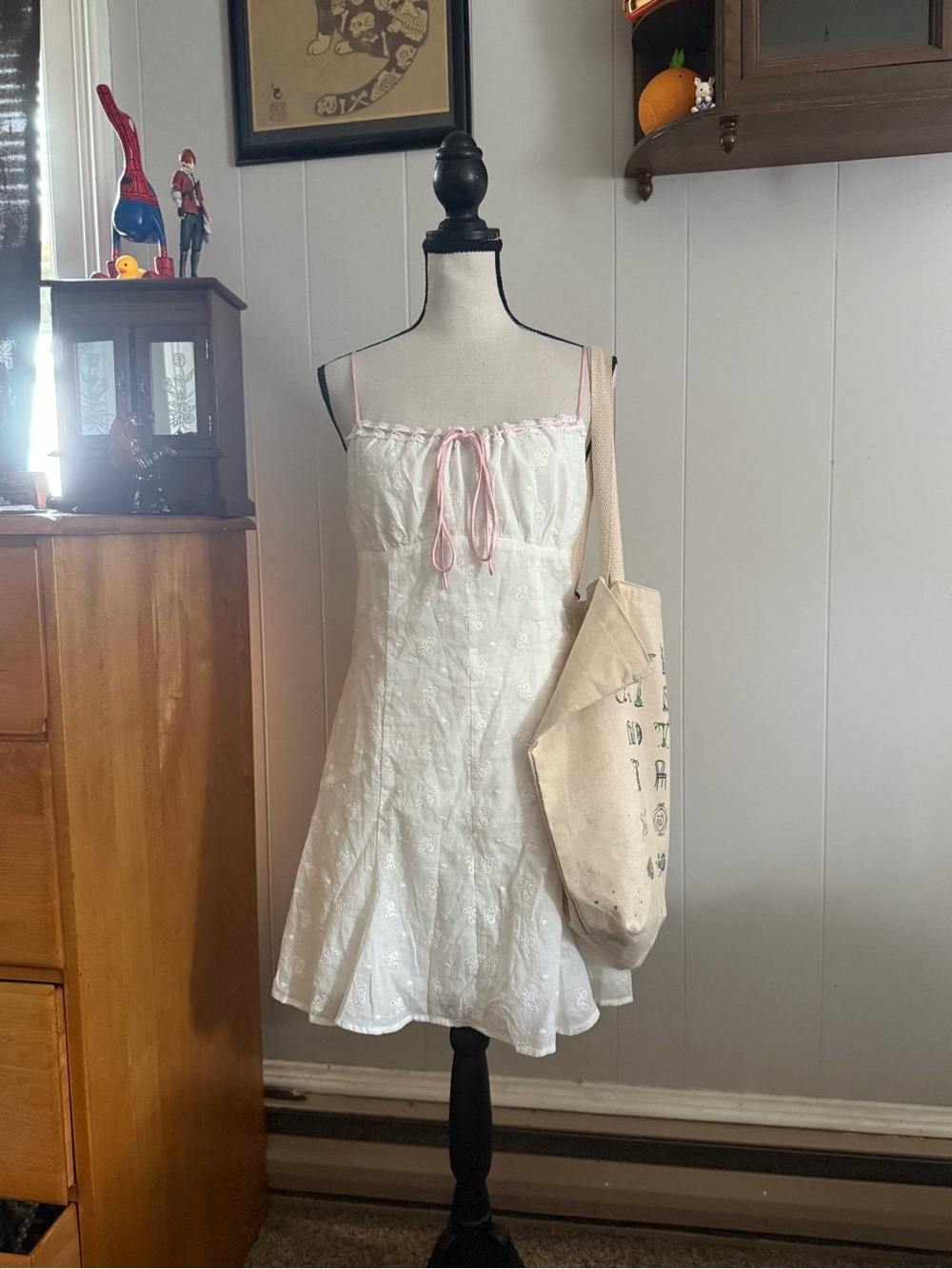 Cotton Candy White Eyelet Mini Dress with Pink Accents